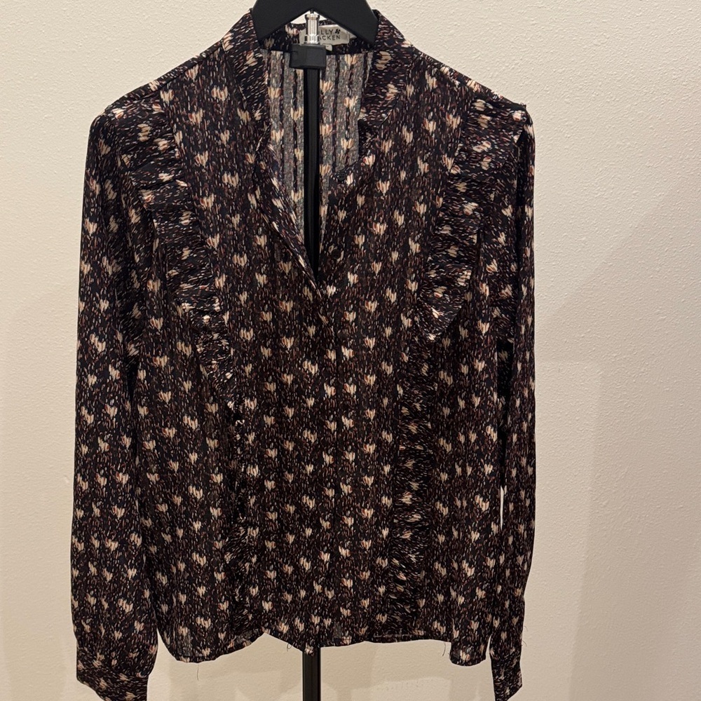 Molly Bracken Black & Cream Printed V-Neck‎ Blouse
